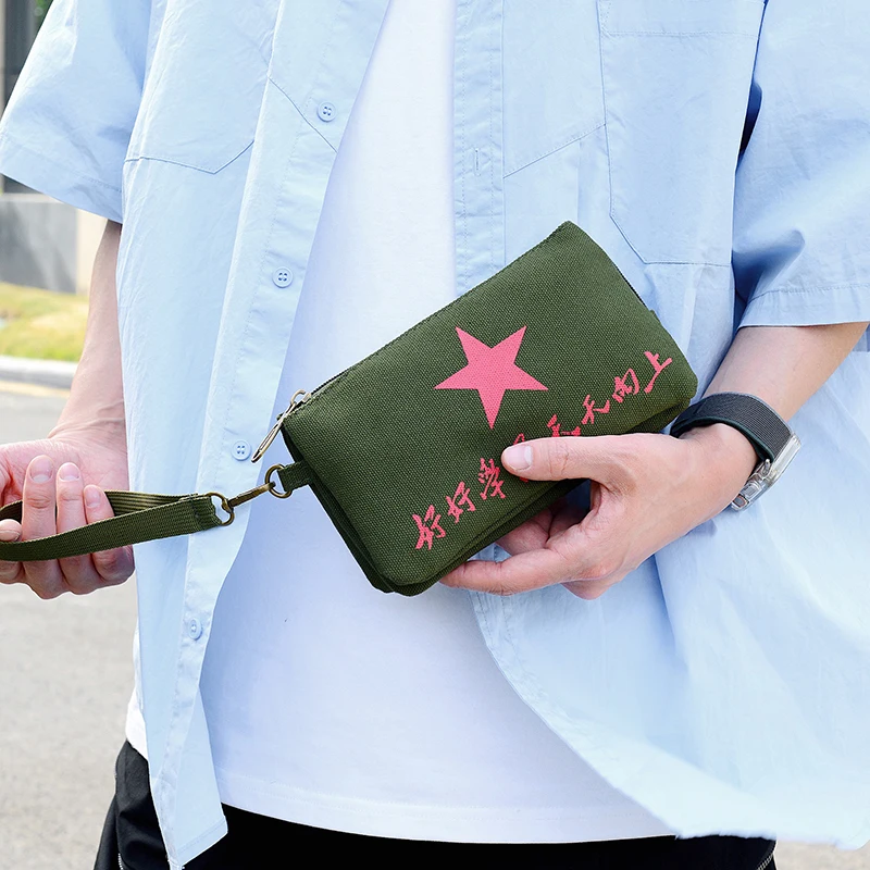 

Casual Canvas Handbag Large Capaci Mobile Phone Key Holder Faionable Korean Sle Men's Bag Trendy Coin Purse New Model