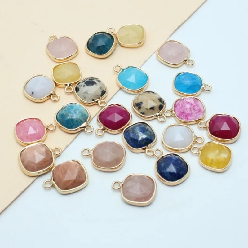 10pcs Square Small Tiny Natural Lapis Quartz Gem Stone Slice Pendant Charm for Jewelry Making Necklace Earring Diy 11X15mm