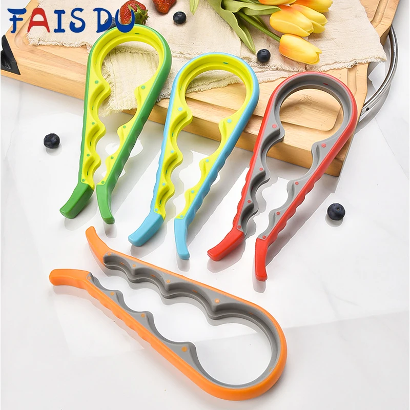 FAIS DU 4in1 Multi Purpose Opener Beer Bottle Opener Kitchen Anti Slip Can Opener Easy to Open Can Lids of Different Sizes