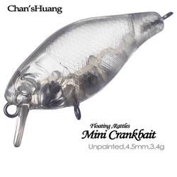 Chan’sHuang 20PCS Unpainted Blanks Transparent Baits 45mm 3.4g Floating Rattles Mini Crankbait DIY Handmade Fishing Lure Tackle