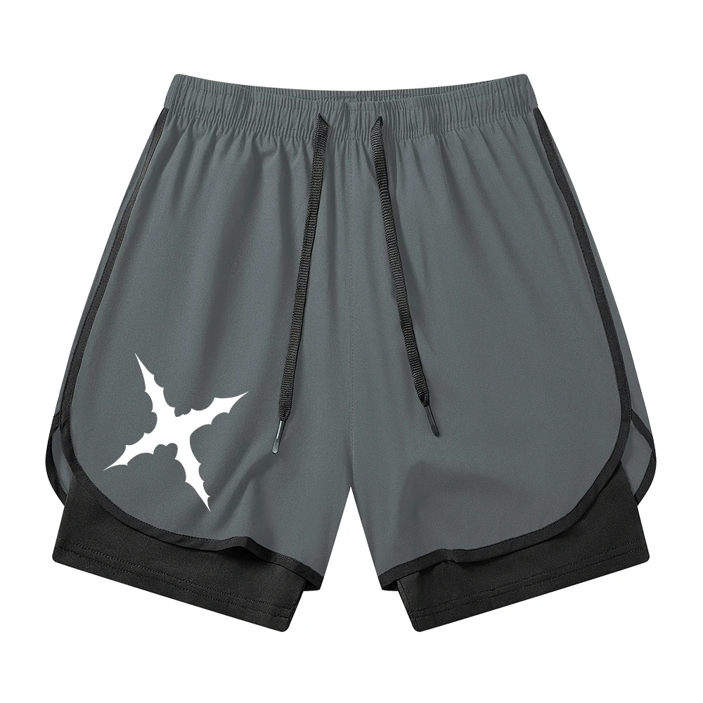 شورت جري صيفي للرجال مع جيب للهاتف وحلقة منشفة، شورت رياضي للتمرين في صالة الألعاب الرياضية سريع الجفاف "X Graphic" مطبوع ملابس رياضية