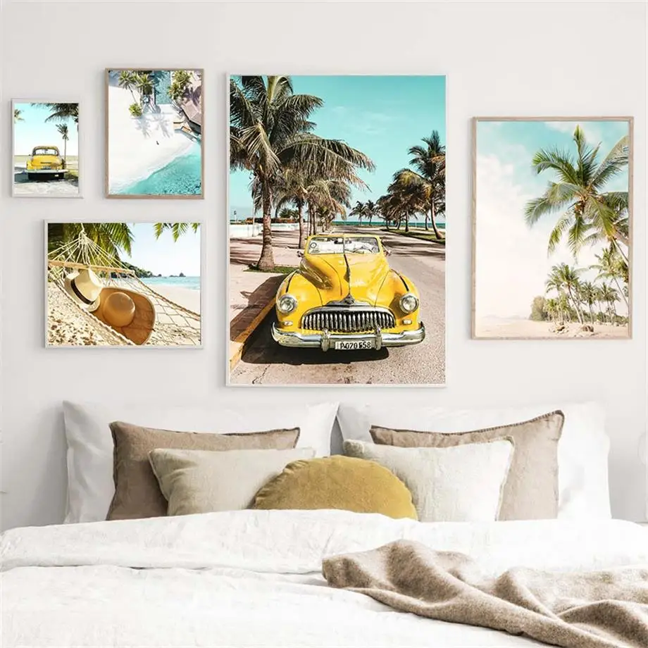 Sea Wave Beach Chair Tropical Coconut Surfboard Van Posters Nordic Wall Art Print Canvas Painting Pictures For Living Room Decor