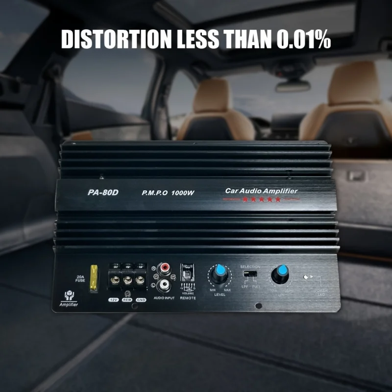 High Power1000WCar subwoofer amplifier - Support8Inch、10Inch、12inch speaker，Ultra-low distortion（0.01%），12VHigh-performance audi
