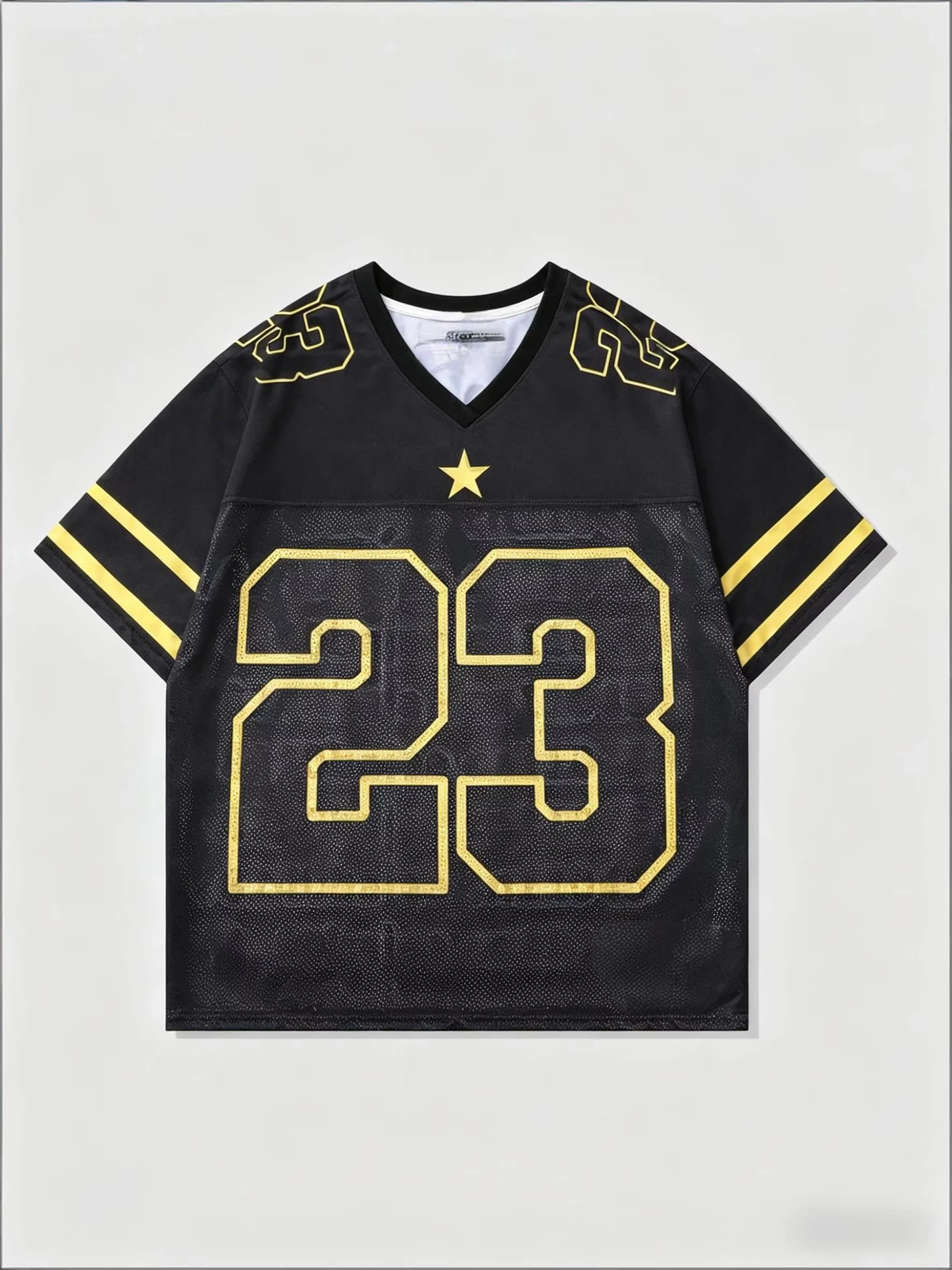 2026 New Summer Y2K Fashion Casual Shirt Streetwear Retro Hip-Hop No. 23 V-Neck Loose Breathable Quick-Dry T-Shirt