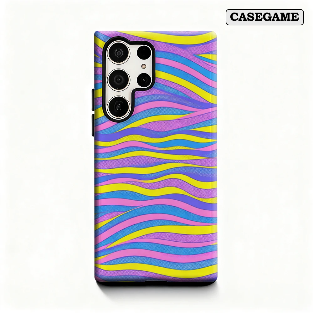 Casegame Phone Case for Samsung Galaxy S25 S26 Ultra S24 S23 Ultra Plus Shockproof Double Layer Bright Retro Zebra Stripes Cover