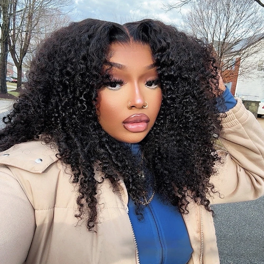 300% Density Afro Kinky Curly Synthetic Wigs 13x4x1 HD Lace Front Wigs for Black Women Afro Curly Wig Glueless Wigs Pre Plucked
