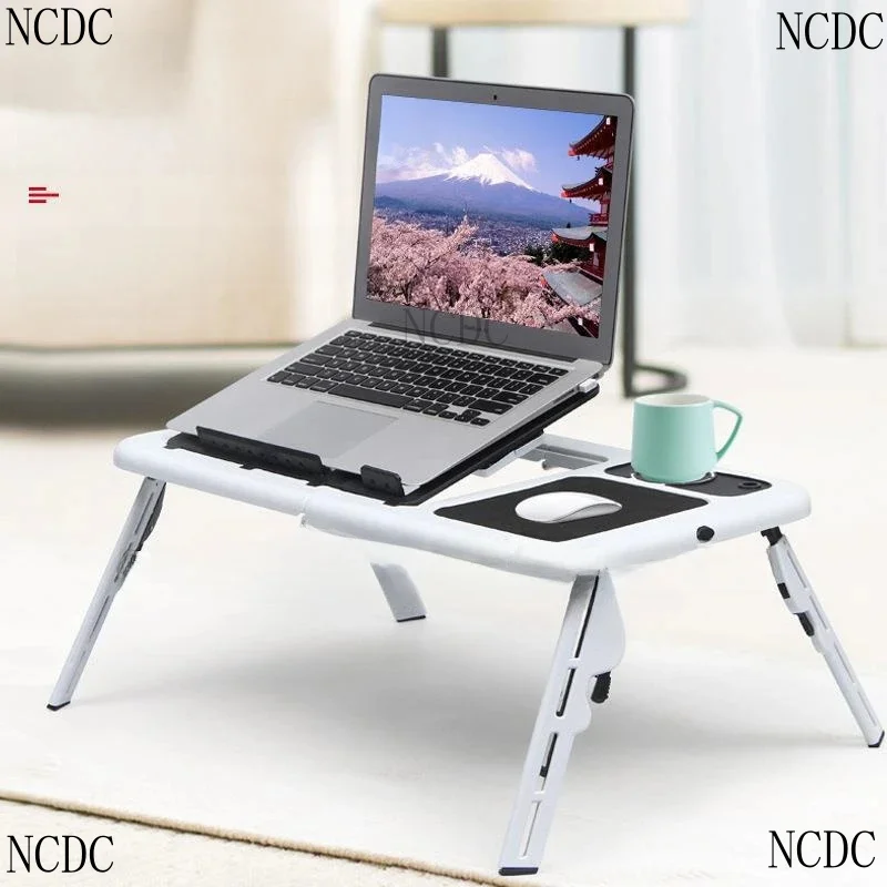 Portable Folding Adjustable Laptop Bed Tray USB Notebook PC Table Stand With 2 Cooling Fans Mouse Cup Holder