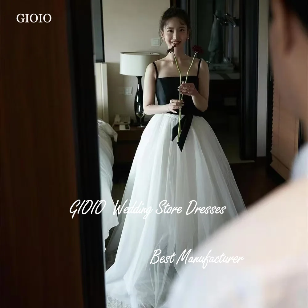 

Gioio Simple Black White Korean Wedding Dress Customized One-Line Spaghetti Belt Bride Dress Photo Shot Corset Show Dress