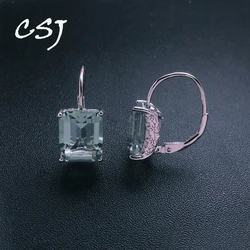 New Green Amethyst Earrings Solid 925 Sterling Silver Citrine Smoky Quartz Aquamarine Topaz 9*11mm Women Party Jewelry Gift