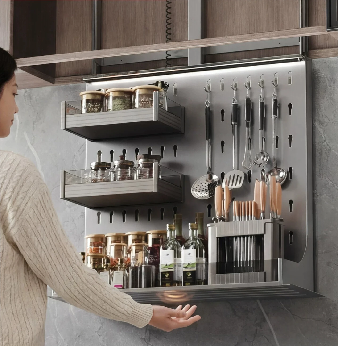 Kitchen hanging cabinet lift basket drop-down intelligent touch vertical automatic voice control kitchen seasoning basket