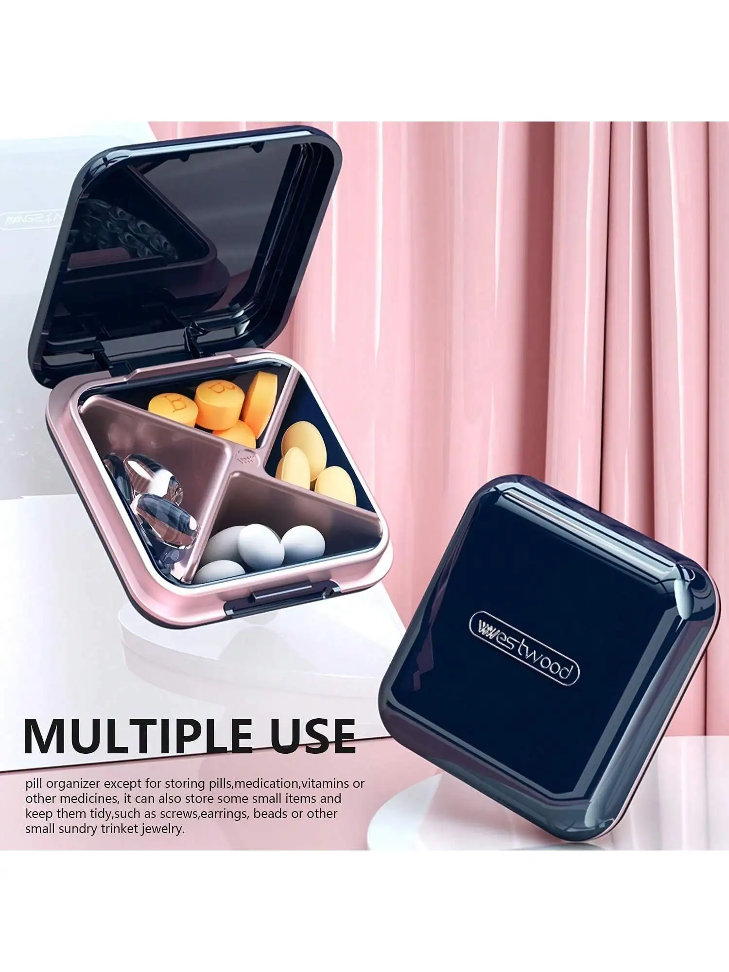 

1pc Small, Cute, and Portable Daily Pill Box - Waterproof Travel Medicine Organizer with 4 Compartments