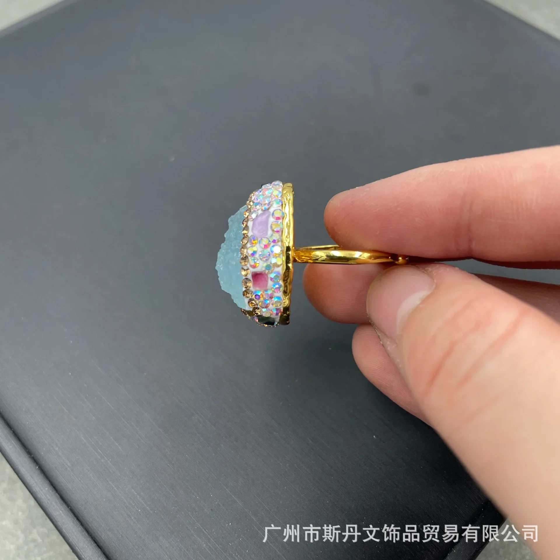 Natural aquamarine rough stone tourmaline inlay set, personalized niche light luxury models, live broadcast supply manufacturers