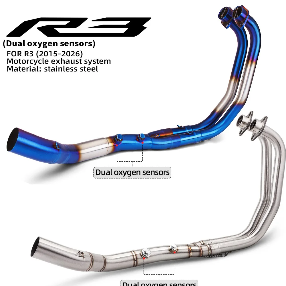 Auspuffkrümmer mit Doppel-2-Sensor-Schalldämpfer für Yamaha YZF R3 MT03 2022-2026 – Komplette Auspuffanlage mit Frontrohr und Frontend-Modifikation