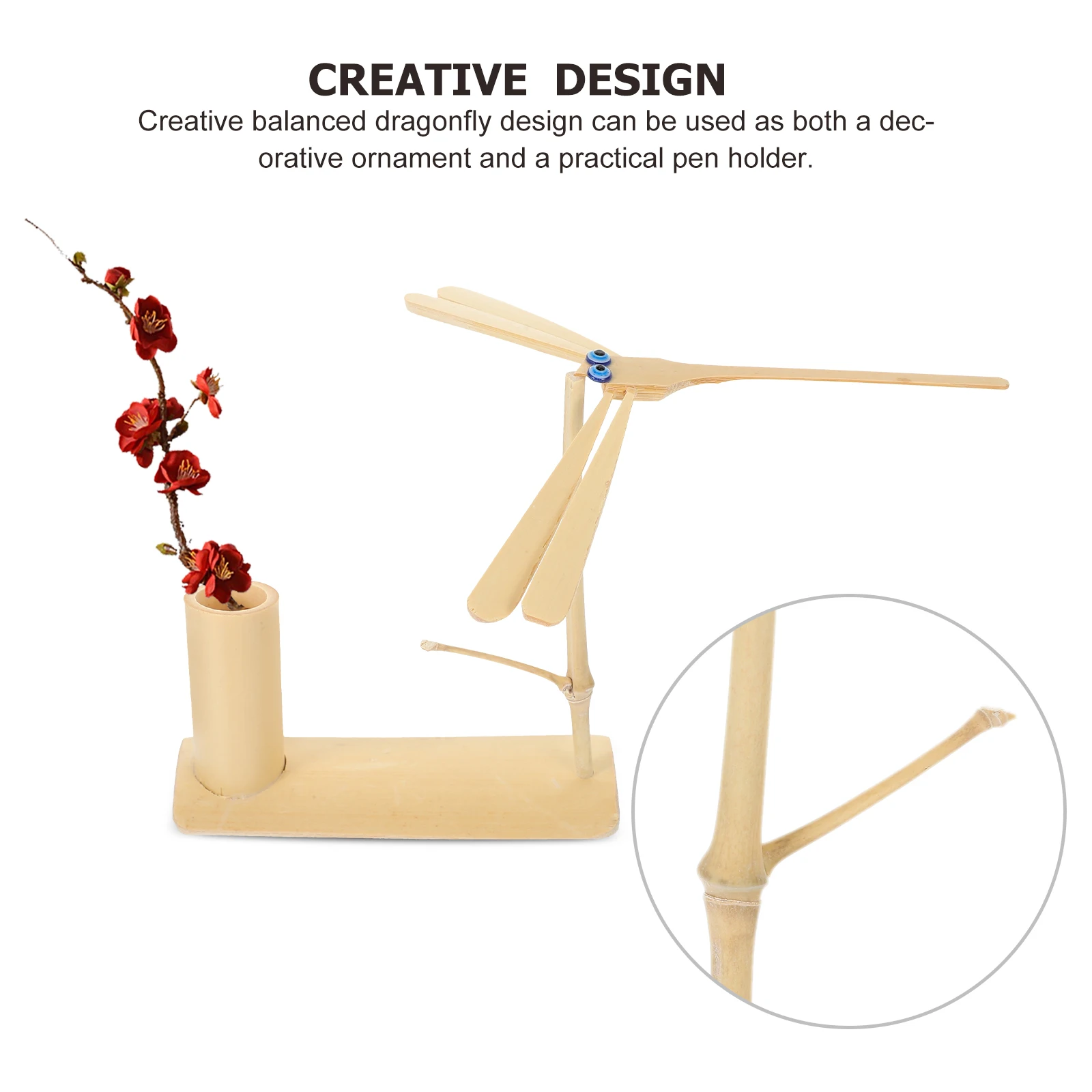 Bamboo Pen Holder Dragonfly Modeling Sturdy Smooth Surface Easy Clean Multipurpose Office Home Decorative Gift Handicraft Toy