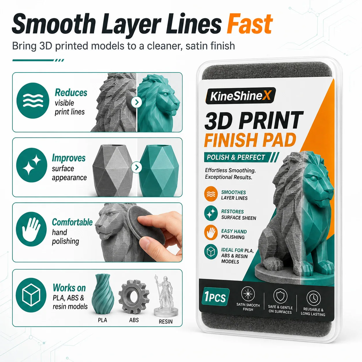 1 Stück/2 Stück 3D-Druck-Finish-Pad, wiederverwendbarer Polierschwamm für PLA- und ABS-Harzmodelle, Handglättungswerkzeug für Schichtlinien und Requisiten – Detail 6
