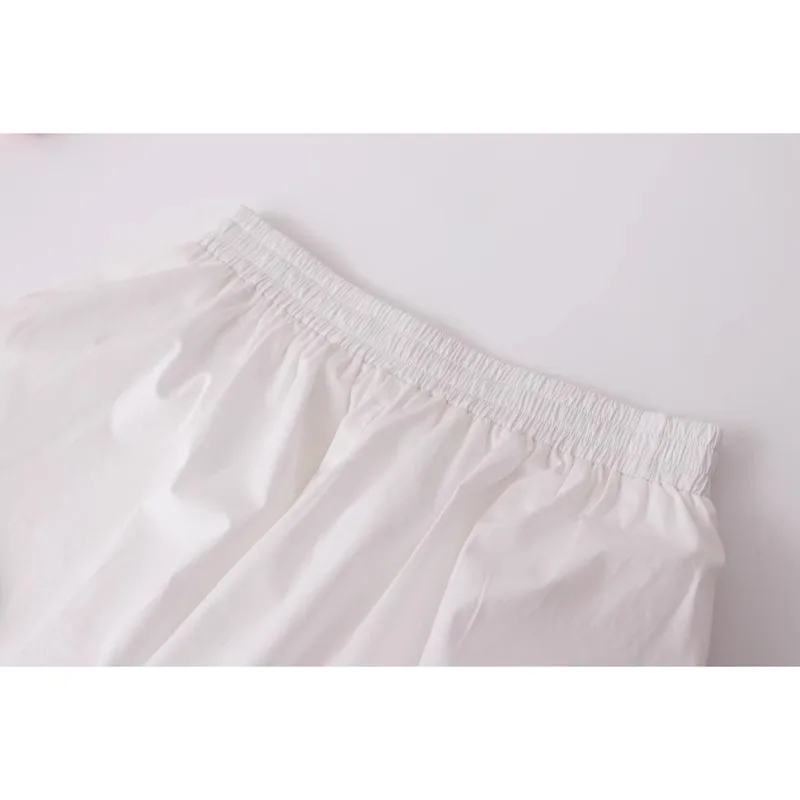 Retro Women's Skirts White Embroidered Ruffled Lace Trimmed Cotton Pleated Skirt Korean Fashion Autumn Casual Female Clothes