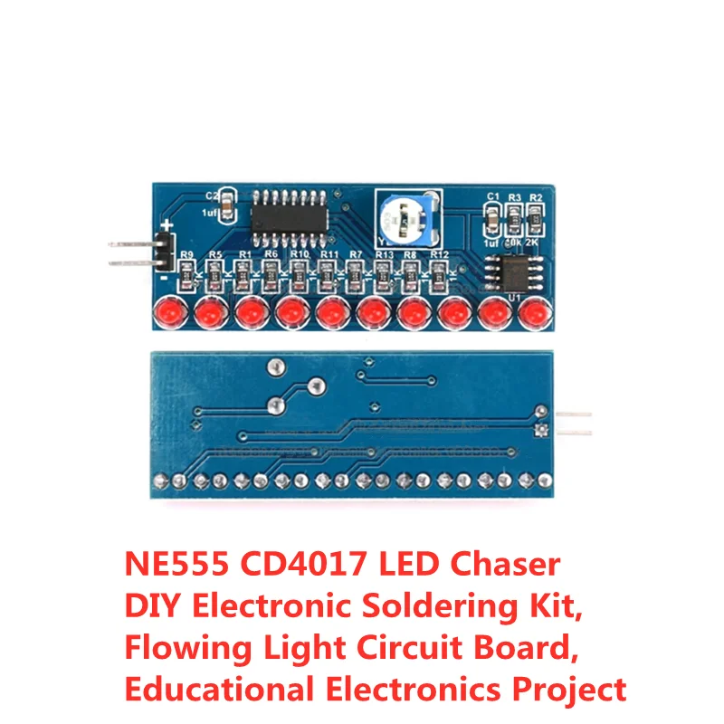 5SET NE555 CD4017 LED Chaser DIY Electronic Soldering Kit, Flowing Light Circuit Board, Educational Electronics Project