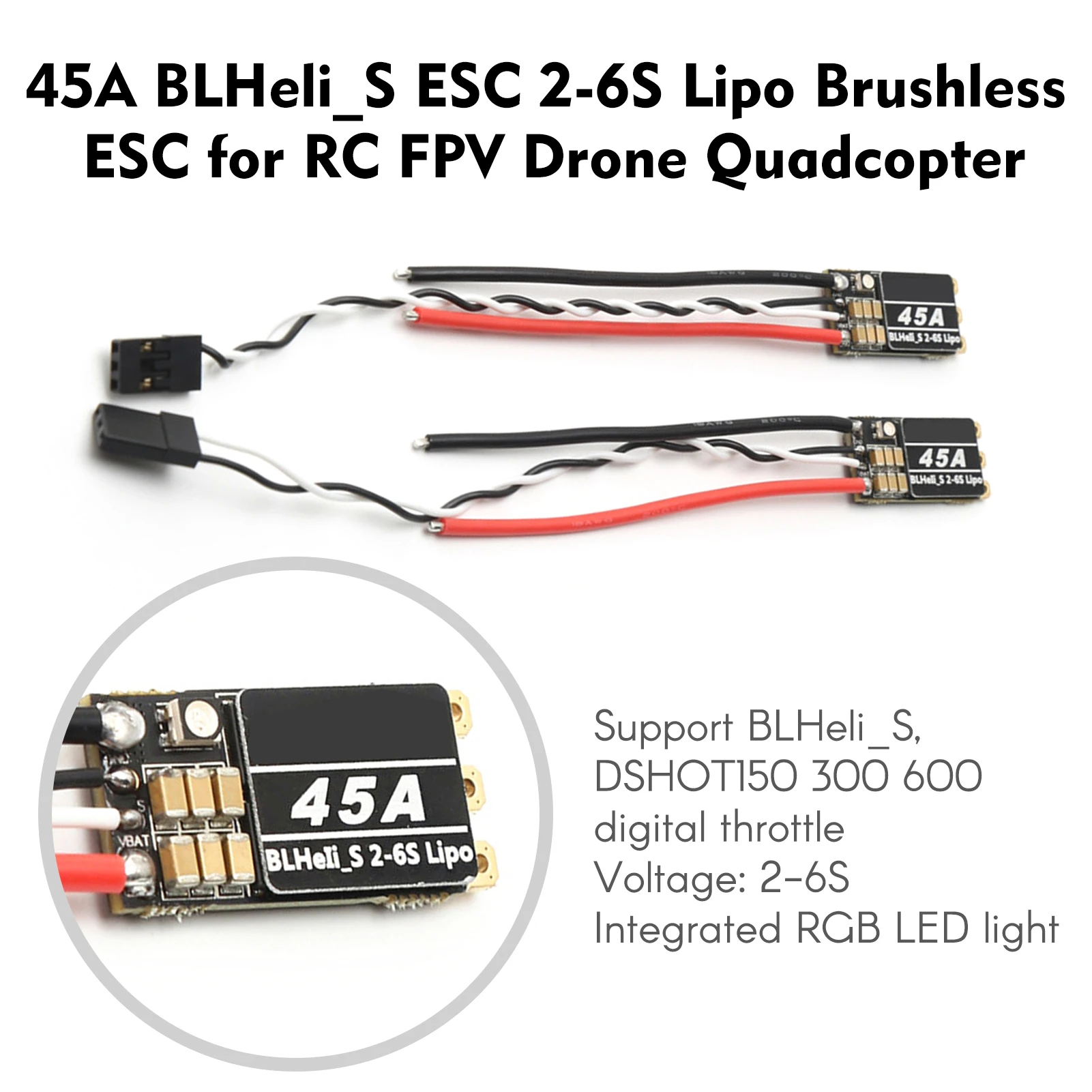 45A BLHeli_S ESC 2-6S Lipo Brushless ESC وحدة تحكم إلكترونية في السرعة مدمجة قابلة للبرمجة RGB LED لطائرة RC FPV بدون طيار كوادكوبتر #2