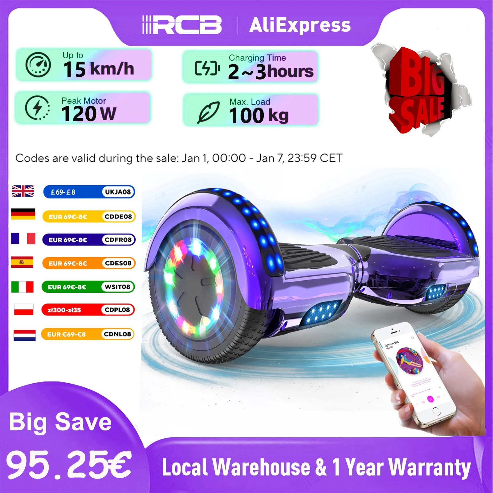 Hoverboards for Kids and Adults 6.5 inch, Segways with Bluetooth - Speaker - Colorful LED Lights, Hover Board Gift for Kids