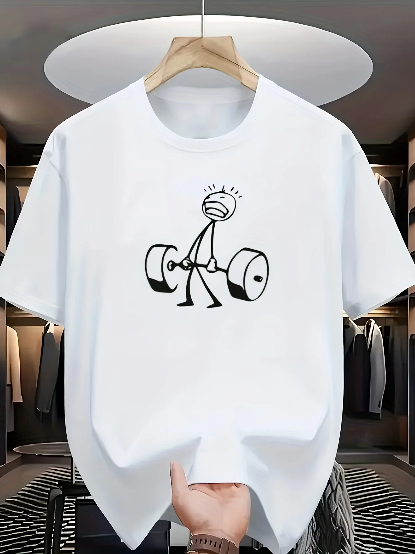 Minimalist Stickman Lifting Weights T-Shirt Creative Graphic Tee Summer Short Sleeve Casual Fashion Unisex Streetwear Top