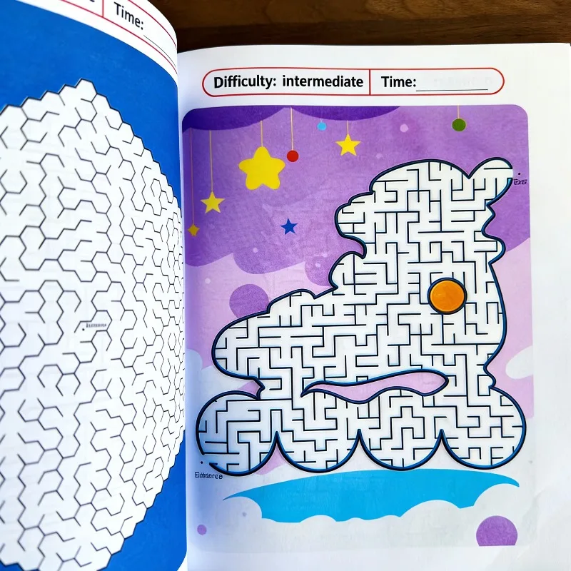 Interaktives Malbuch mit 48 Farbseiten, Niedliches Tier-Thema, Kinder-Zeichenbuch mit Labyrinth-Spiel