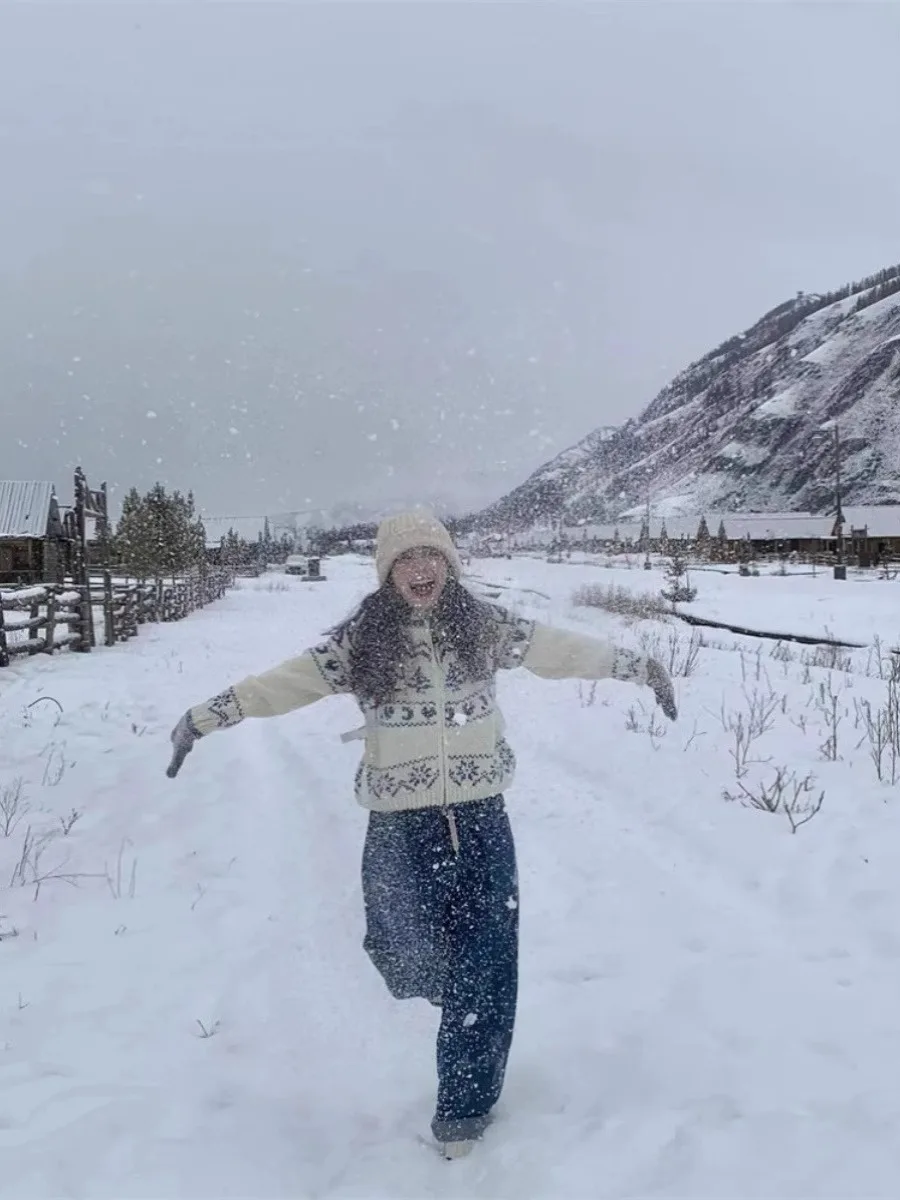 Nordique rétro Fair Isle Cisas arbre tricoté pull ample femmes Cardigan manteau automne hiver Faion décontracté Sle