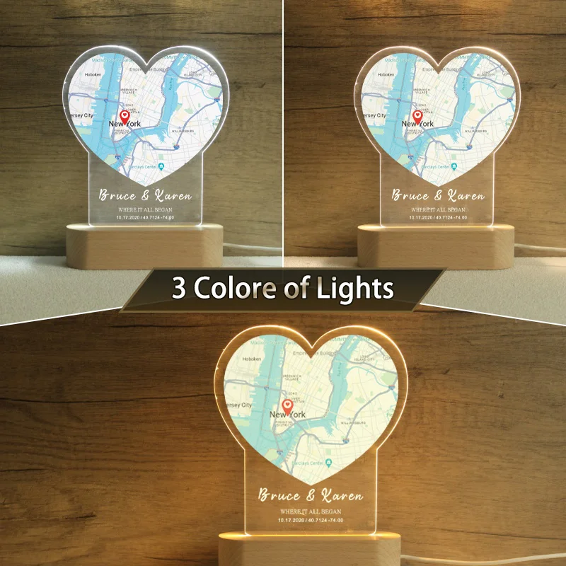 Custom Map Location Print,Where We Met Map Acrylic Night Light,Where It All Began,Our First Date,First Kiss,Engagement Gift