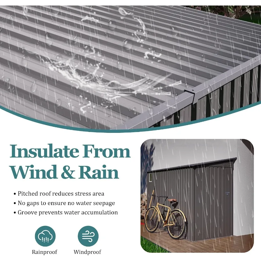 Outdoor storage shed for garden, backyard, patio, lawn: galvanized steel, gray, waterproof, lockable door and window, 4 x 9.2 f