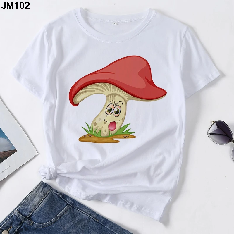 Kawaii Mushroom House Graphic Printed Women's T-shirt 90s Harajuku Casual Tops Female Tshirt Summer Cartoon Ladies Clothing Tees
