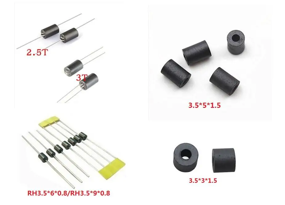 100PCS RH3.5*9*0.8 9/6MM RH3.5x6x0.8 Ferrite anti-interference 3.5x3x1.5/3.5*5*1.5 2.5T 3T 6hole Hollow Magnetic Bead Inductor