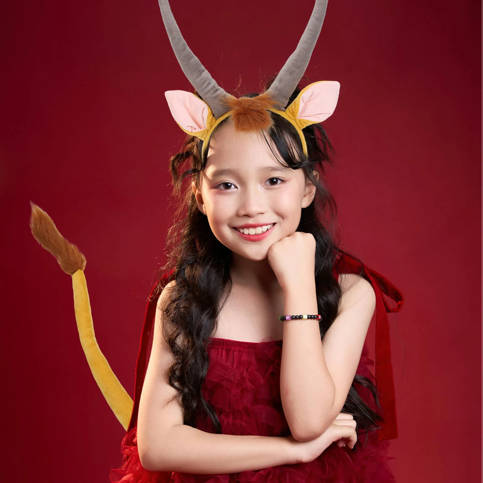 

1Set Antelope Horns Headband Toddler Costume Set Cute Animal Ears Tail Cosplay Party Dress Up Supplies Kids Accessories