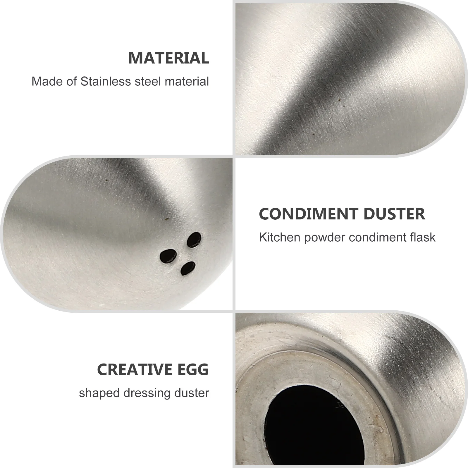 

2pcs Egg-shaped Jar Seasoning Holder Stainless Steel 3 Holes Seasoning Container Kitchen Set Sprinkle Powder