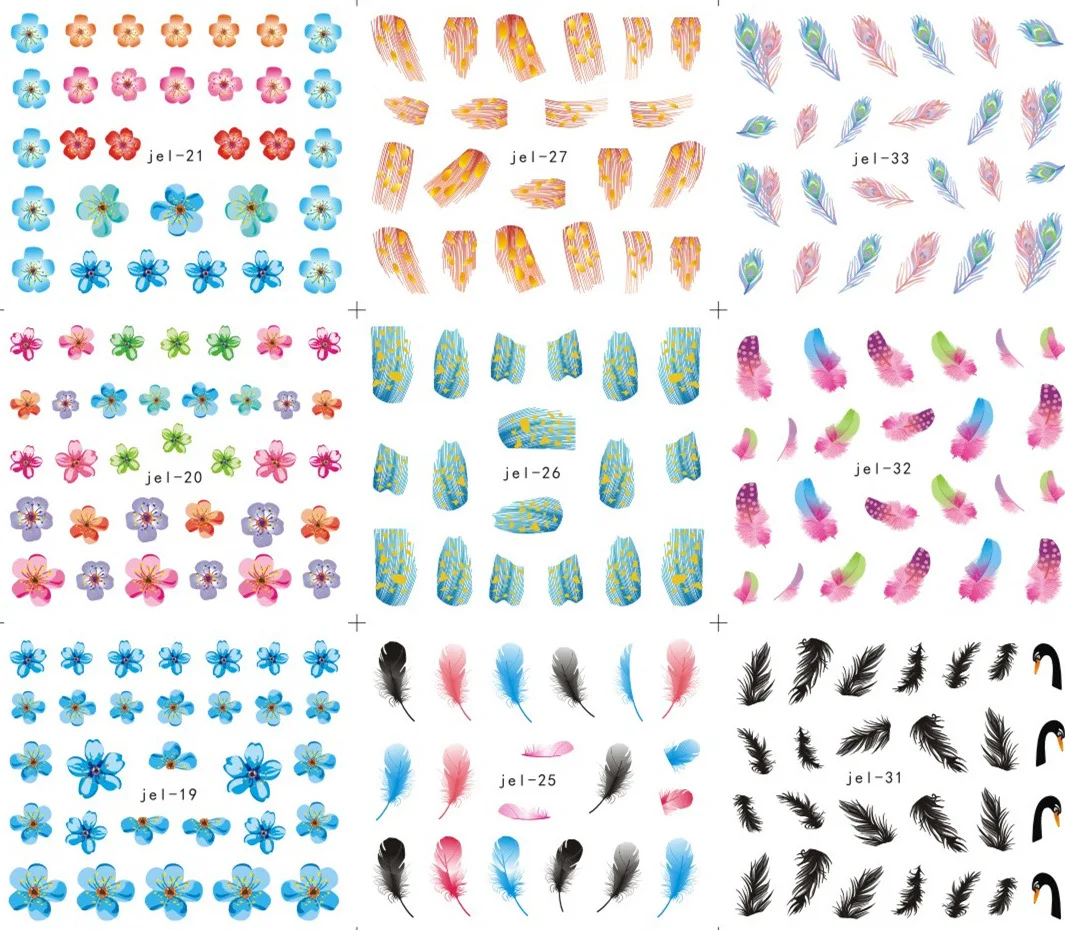 48 adet karışık tasarım değil tekrarlanan Nail Art Sticker seti kadınlar çiçek dudaklar tüy su çıkartma kaymak sarar çıkartmaları dekor manikür