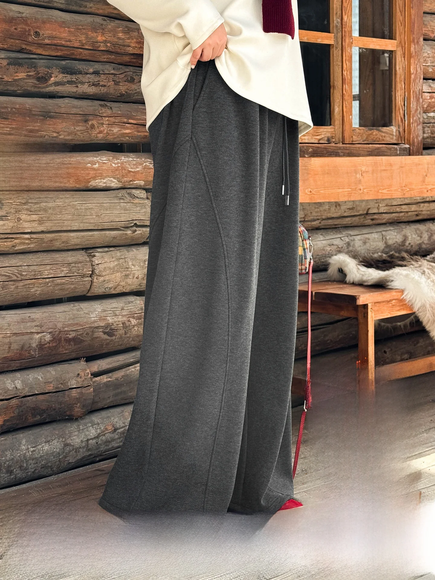 

Женские повседневные брюки больших размеров, двусторонние, мягкие, драпирующиеся, теплые, скрывающие фигуру, осенне-зимние, с высокой талией, из полиэфирного волокна