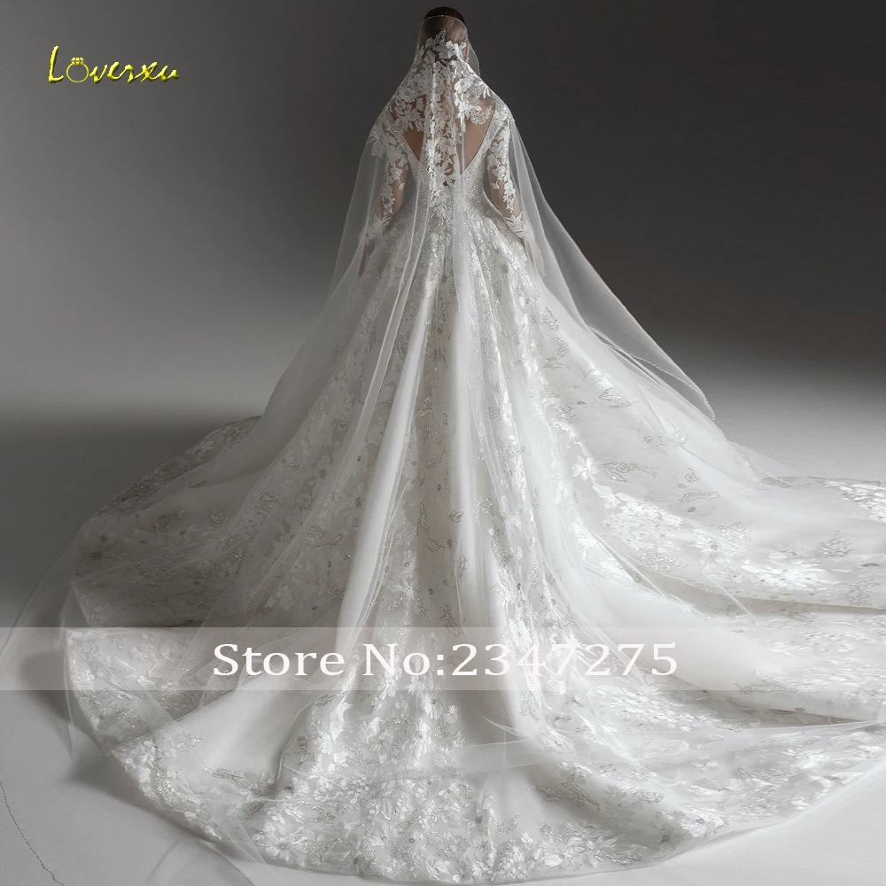 Loverxu uma linha elegante vestidos de casamento 2023 decote em v manga longa vestido de novia apliques de renda sem costas delicado robe de mariee