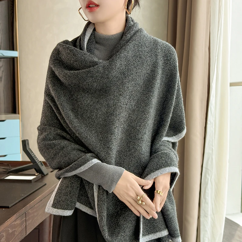 

Яркий шелковый шарф из 100% мериносовой шерсти, женский осенне-зимний модный лоскутный цветной большой шарф-шаль, новинка 2025, женская одежда