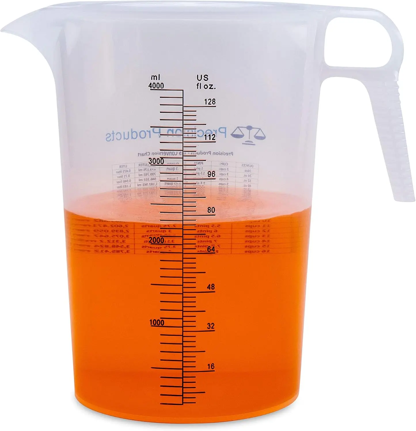 128oz Measure Pitcher - Convenient Conversion Chart - Strong Food Grade - Great for Lawn, Chemicals Pool