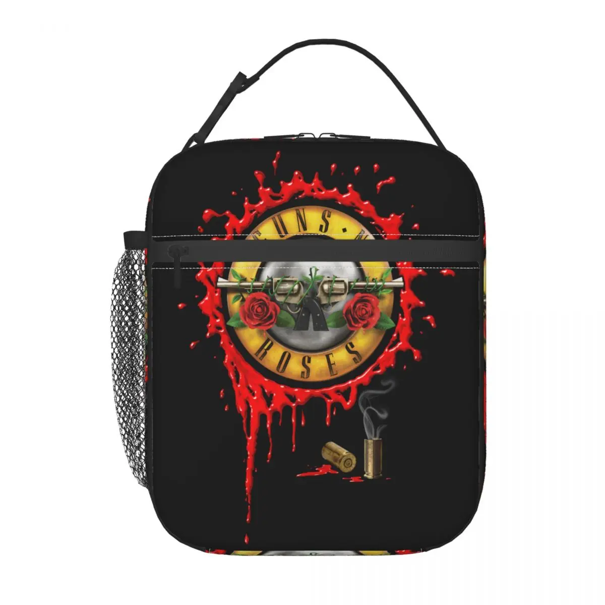 Custom Heavy Metal Guns N Roses Bullet Logo Lunch Bag Women Cooler Thermal Insulated Lunch Box for Children School