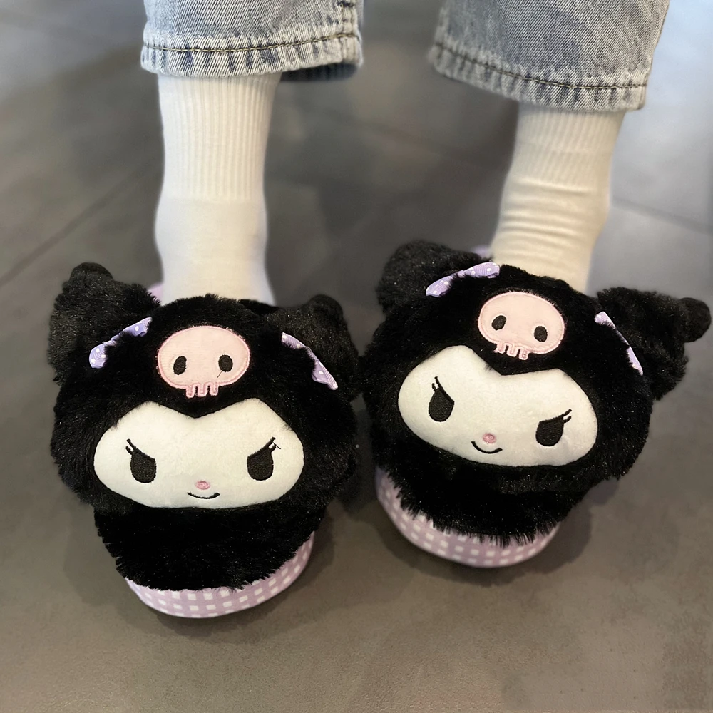 Japanese Style Warm Slippers Indoor Plush Shoes for Winter Non-slip Flat My Melody Kuromi Cinnamoroll Hangyodon Girl Ladies