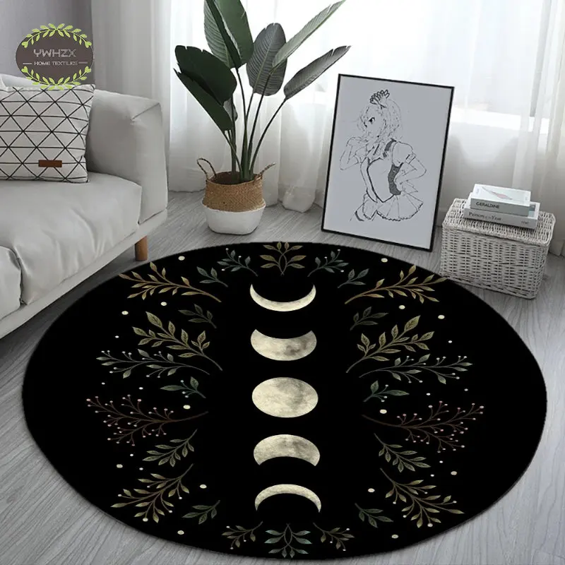 Moon Phase Flower Round Rugs for Bedroom House Sofa Carpets Anti-Slip Living Room Bedside Bathroom Floor Mats Hoom Decoration