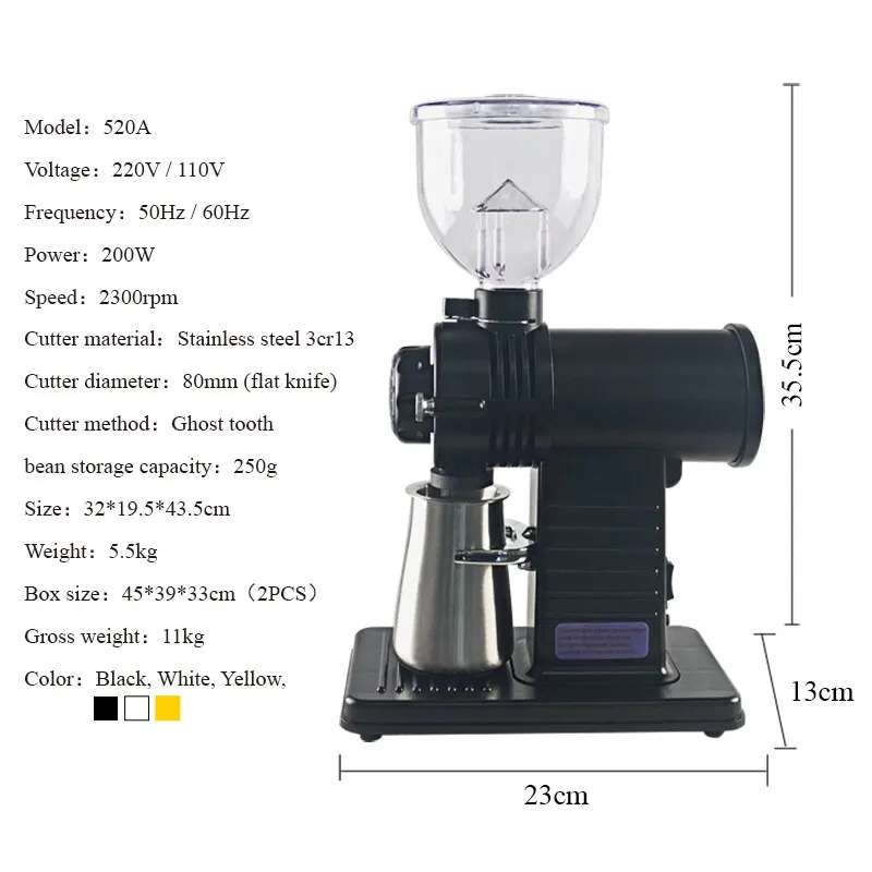 220V Electric Coffee Grinder Stainless Steel 3CR13 Knife Coffee Bean Grinder Automatic Detachable 10 File Research Grinder