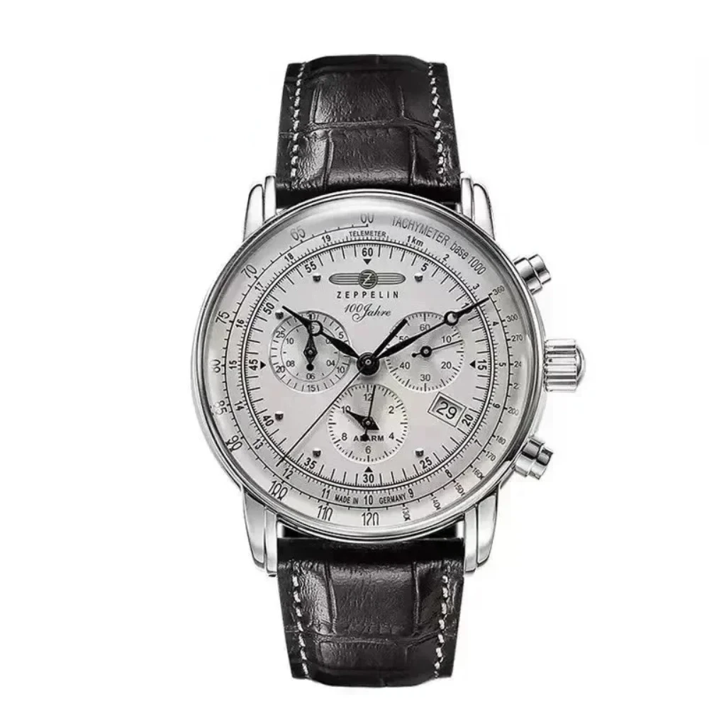Zegarek męski Zeppelin Automatic Date, trzy tarcze, sekundnik, wielofunkcyjny, do pracy i na co dzień, kwarcowy.