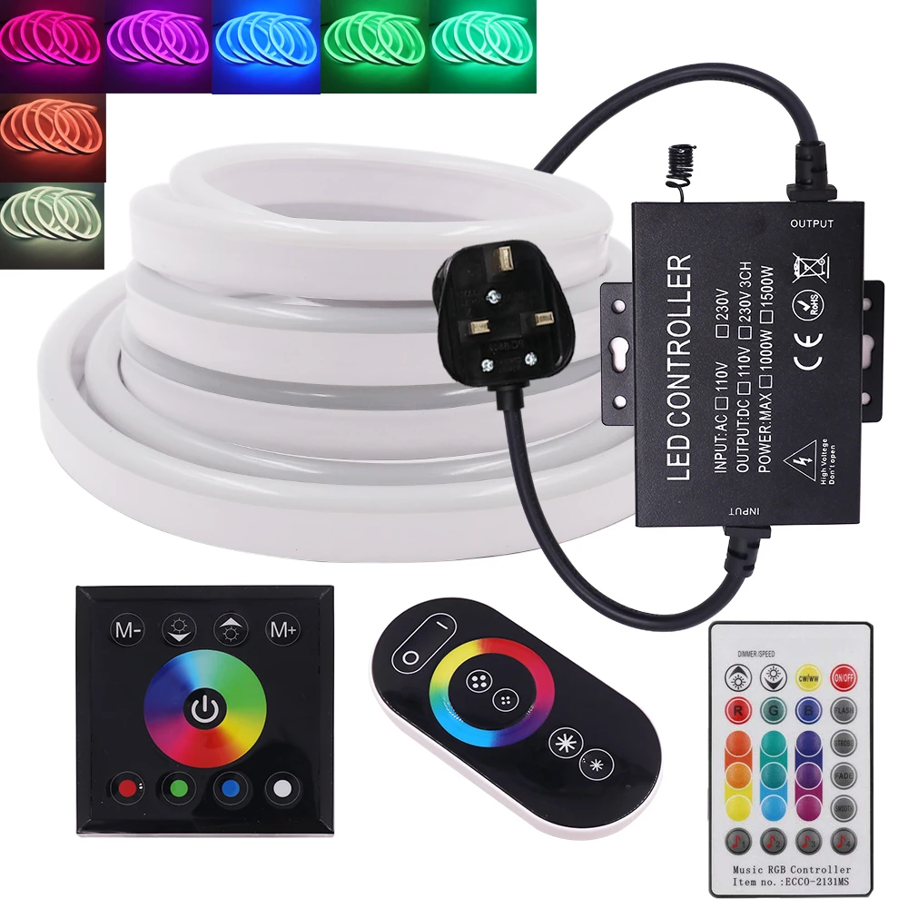 

RGB 5050 Neon Lights LED Strip Bluetooth Full Touch Control Flexible RGB Neon Ribbon 220V 80LEDs/M Waterproof Neon Rope Tube