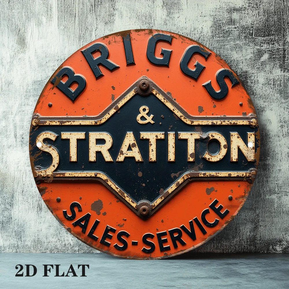 Briggs & Stratton Classic Engine Badge, Industrial Retro 19.79cm Round Aluminum Plaque, Vintage Wall Decor for Garage Man Cave B