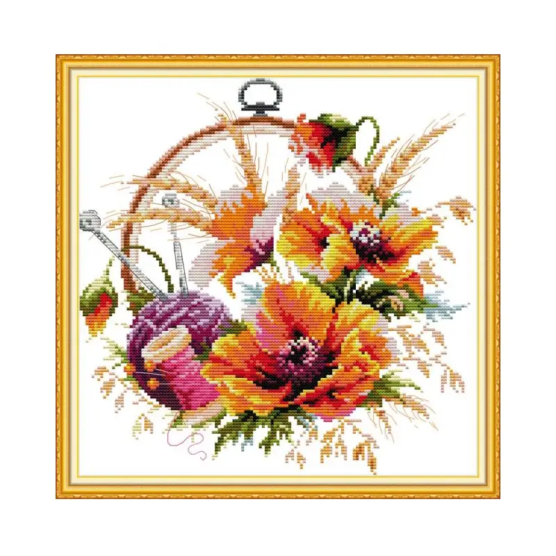 Joy sunday printed cross stitch kits Flower pattern DIY cross stitch kits embroidery needlework sets  cross stitch accessories