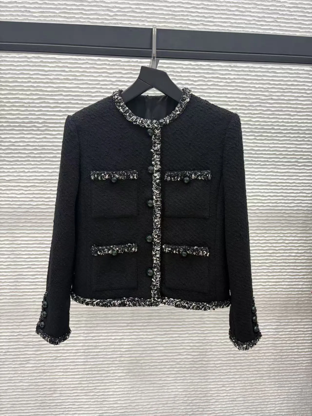 Fashionable Handmade Workshop Woven Belted Black Agate Button Little Fragrance Style Women's Jacket Luxury Wool Blend Short Coat