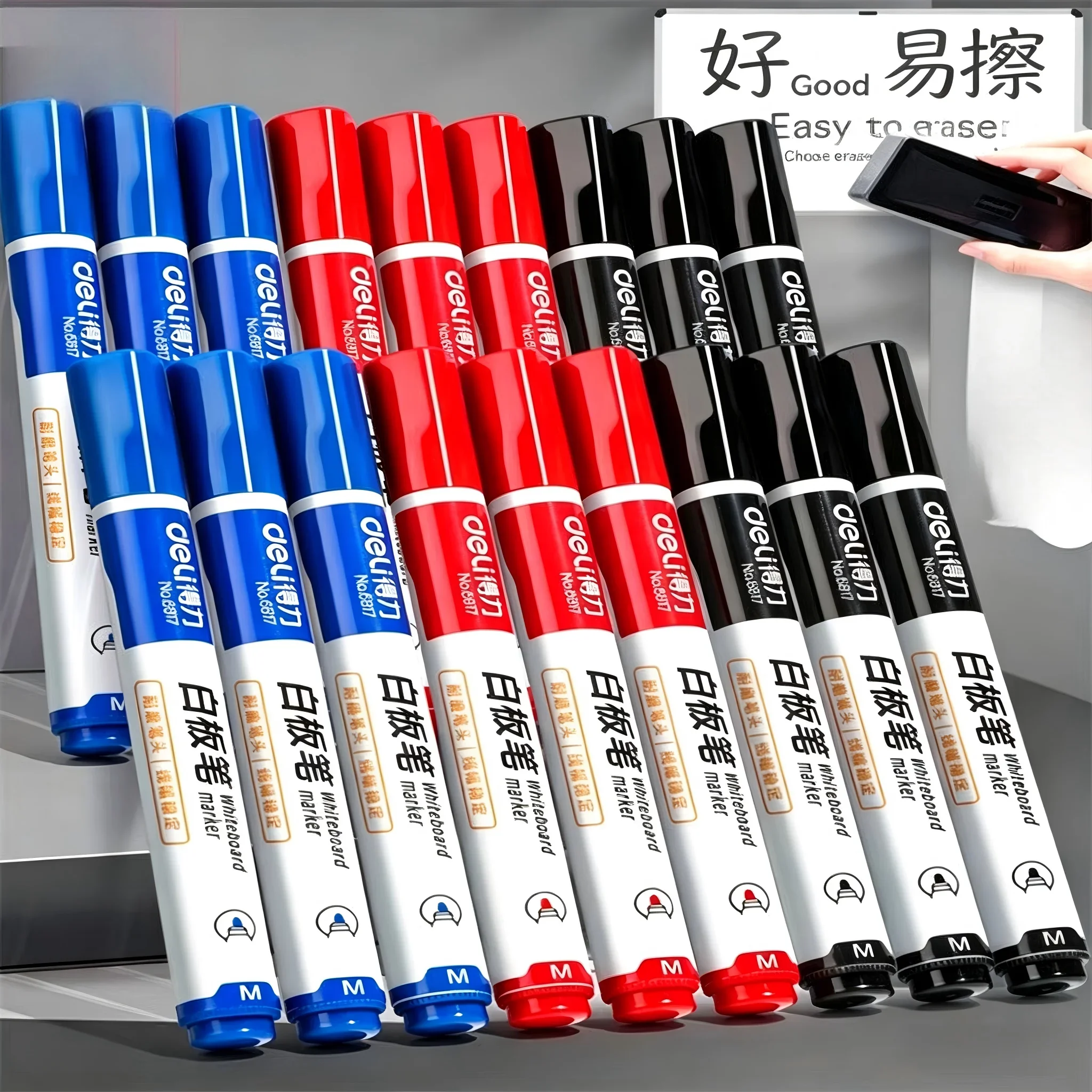 

6811 Erasable Whiteboard Marker Water Based Dry Erase Writing Pen Office Stationery Red Black Optional 10Pcs/Box