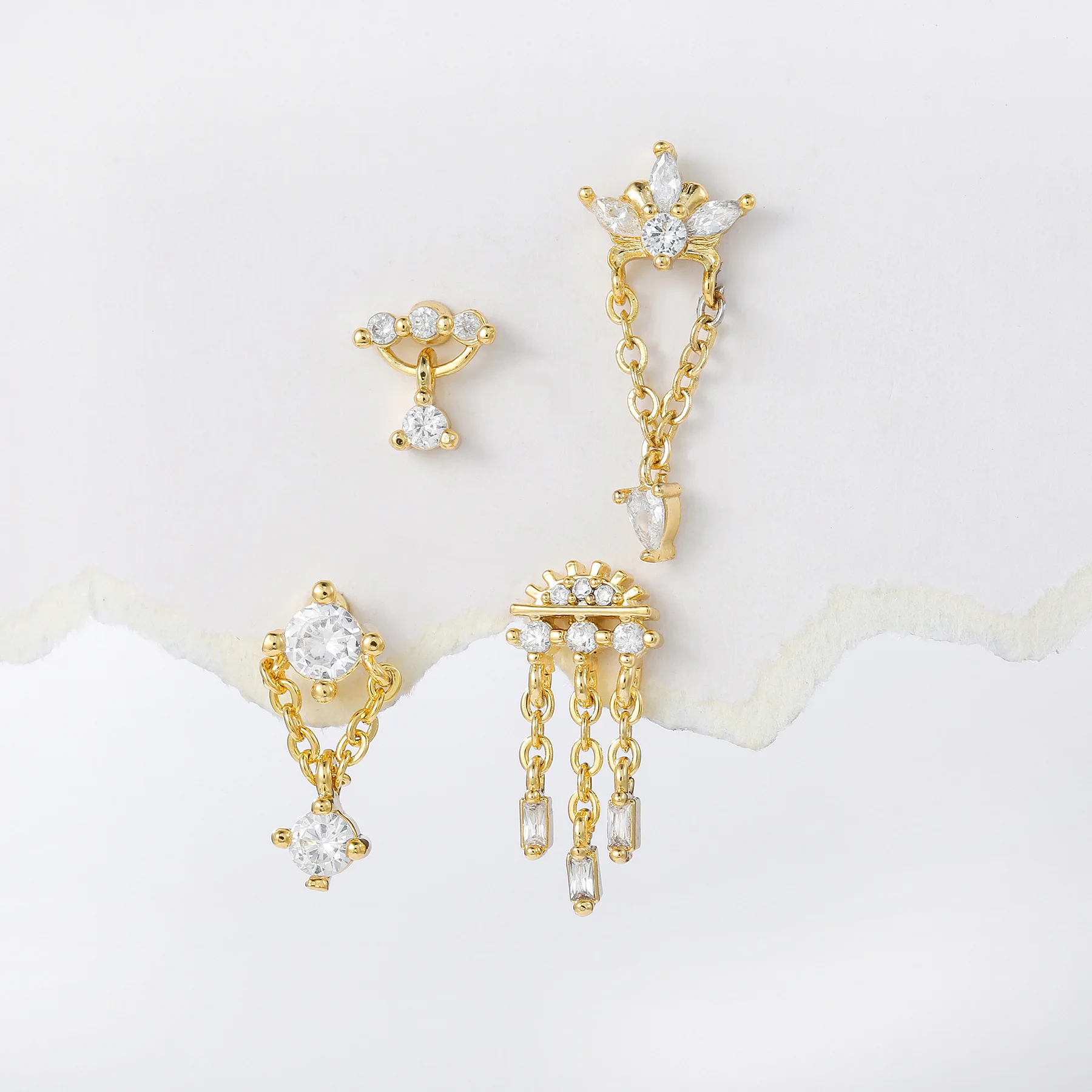 1PC Stainless Steel 18k Gold Plated Light Luxury Color Preserving Zircon Earrings with Super Sparkling Tassel Pendant Chain