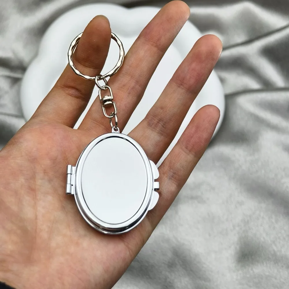 Customized DIY Keychain Creative Portable Double Sided Small Mirror Love Shape Ellipse Keyring Accessory Pendant Wholesale