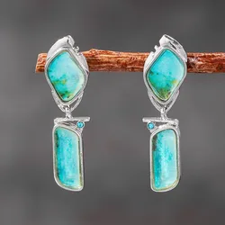 Bohemia Vintage Long Drop Earrings for Women Ethnic Style Natural Blue Stone Earrings Wedding Party Jewelry Anniversary Gifts